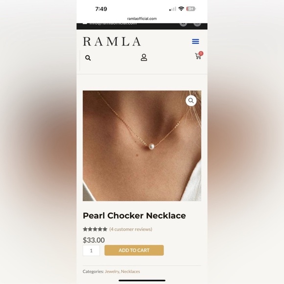 RAMLA Pearl Choker Necklace - Large Freshwater Pearl - 14K Gold PVD Plated - Picture 2 of 2